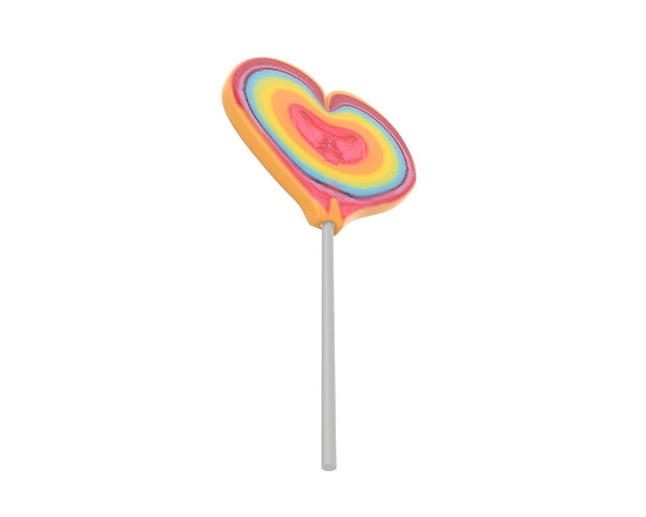 Rainbow lollipop heart shaped candy 3D model_4