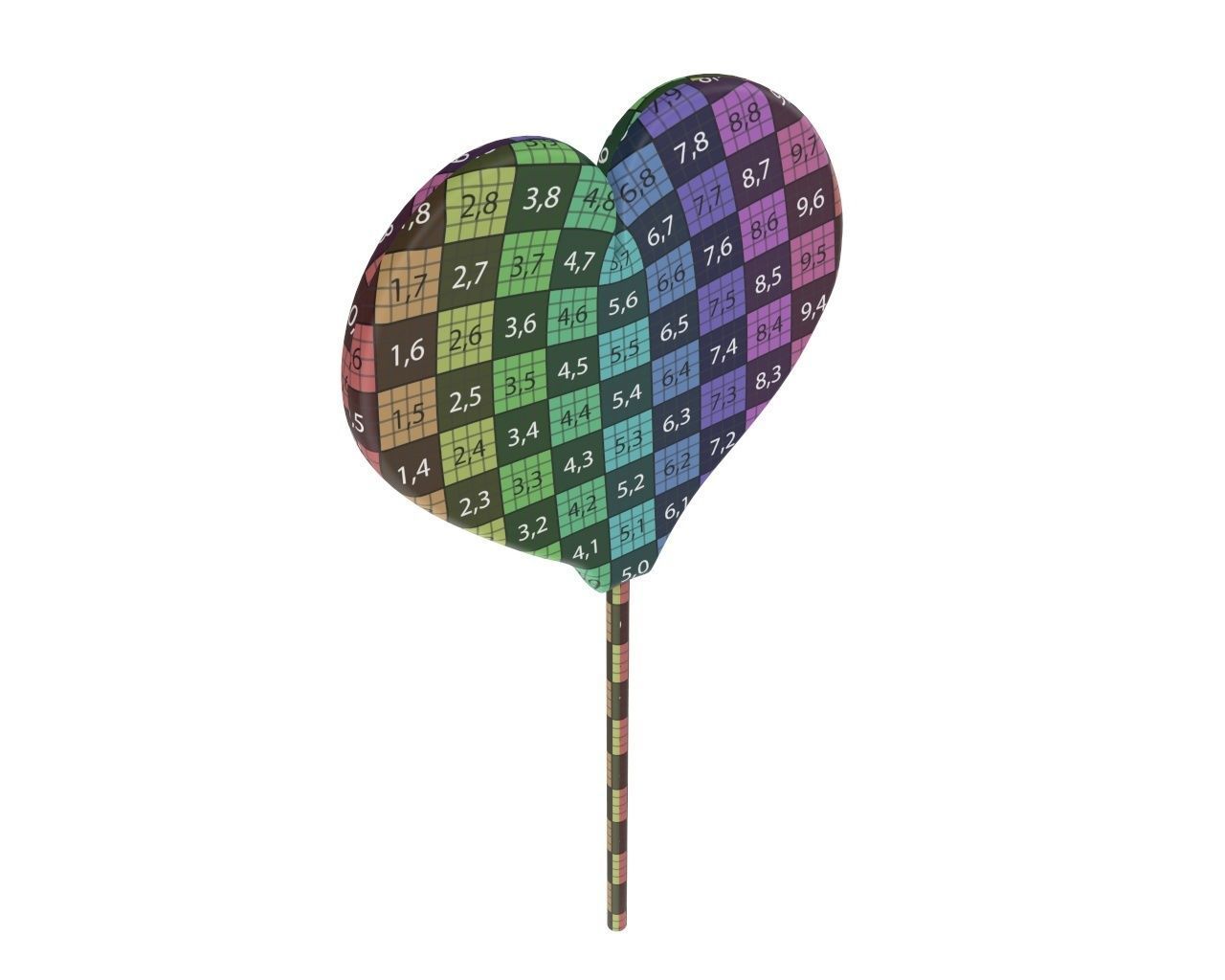 Rainbow lollipop heart shaped candy 3D model_10