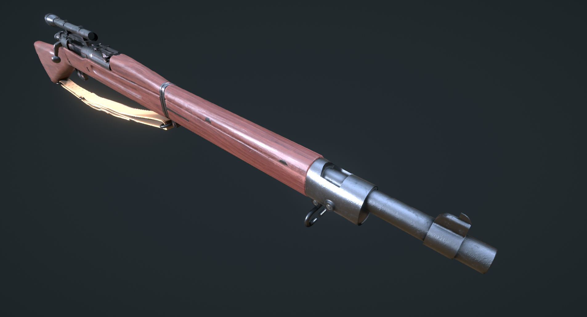 WW2 Springfield M1903 Sniper with Attachments Low-poly 3D model_2
