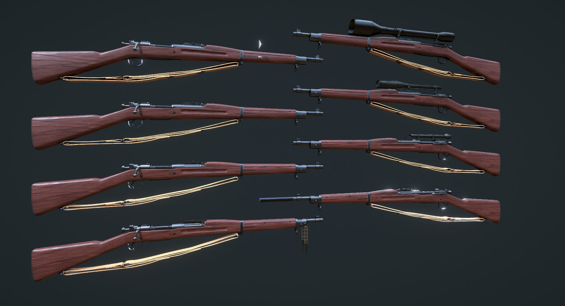 WW2 Springfield M1903 Sniper with Attachments Low-poly 3D model_1