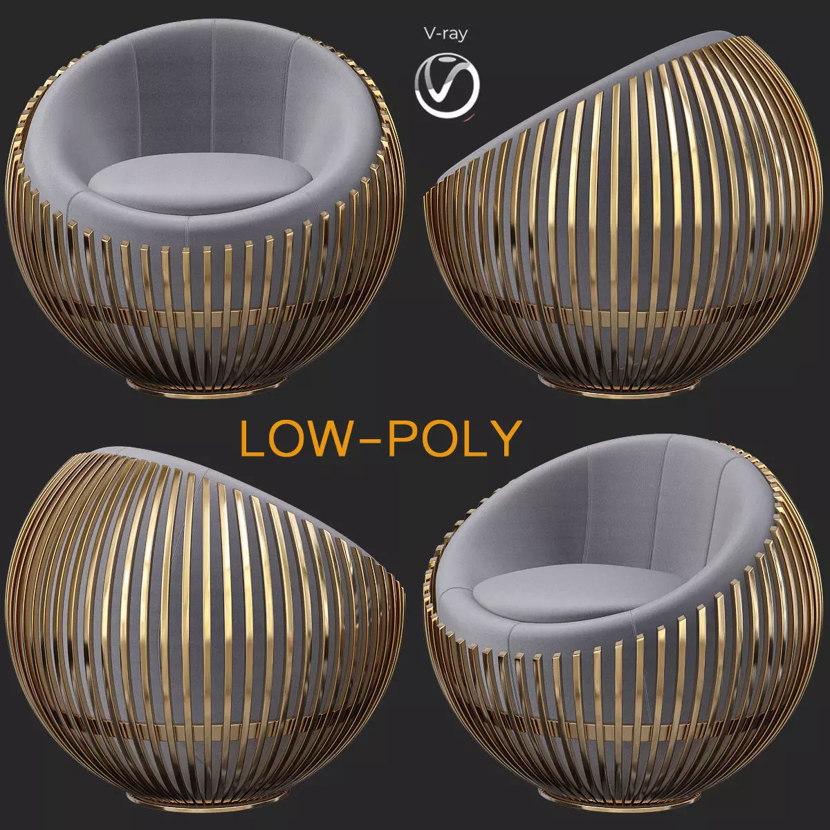 Attractive round chair on low revolving base 3d model Low-poly 3D model_0