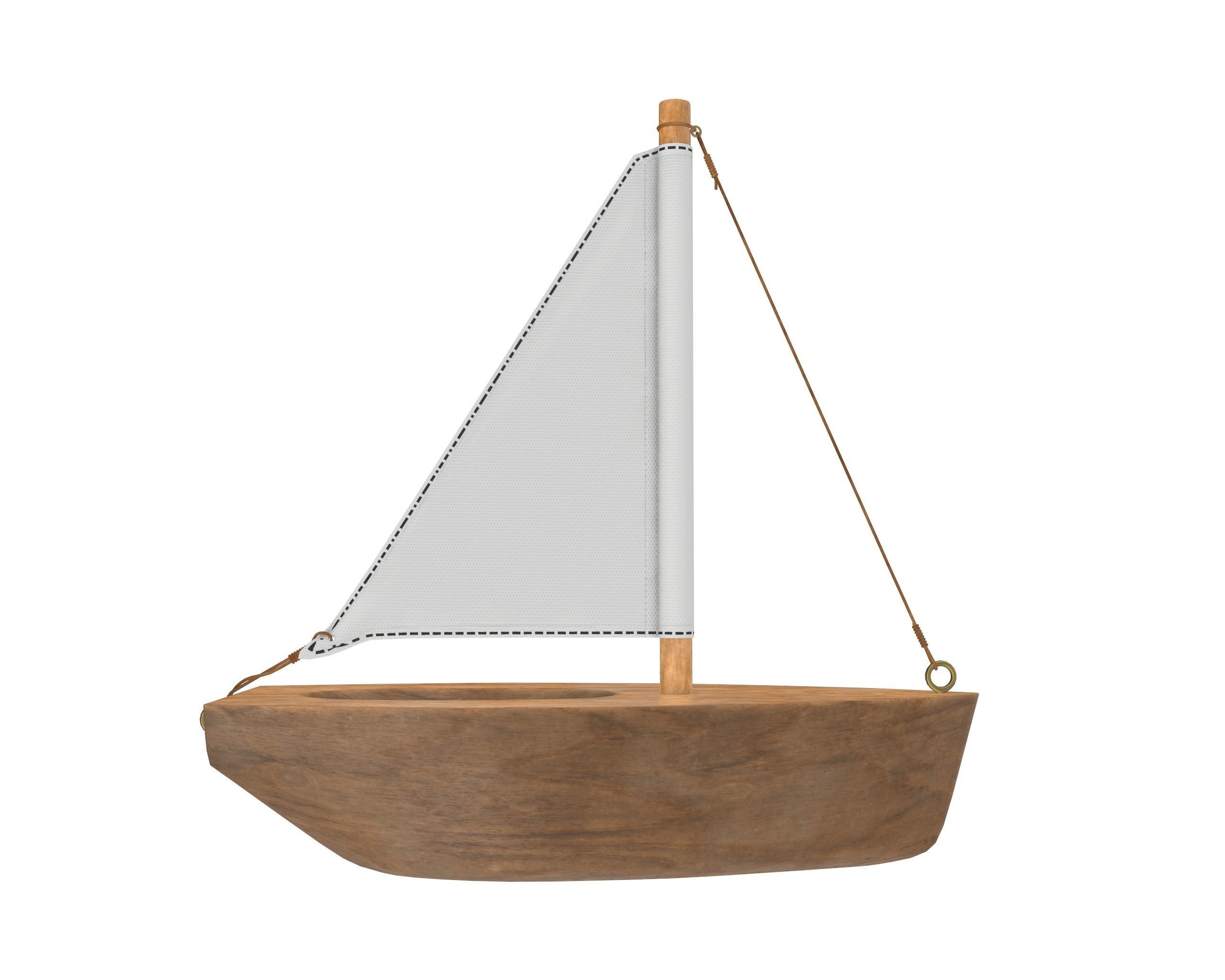 Wooden sailboat 3D model_3