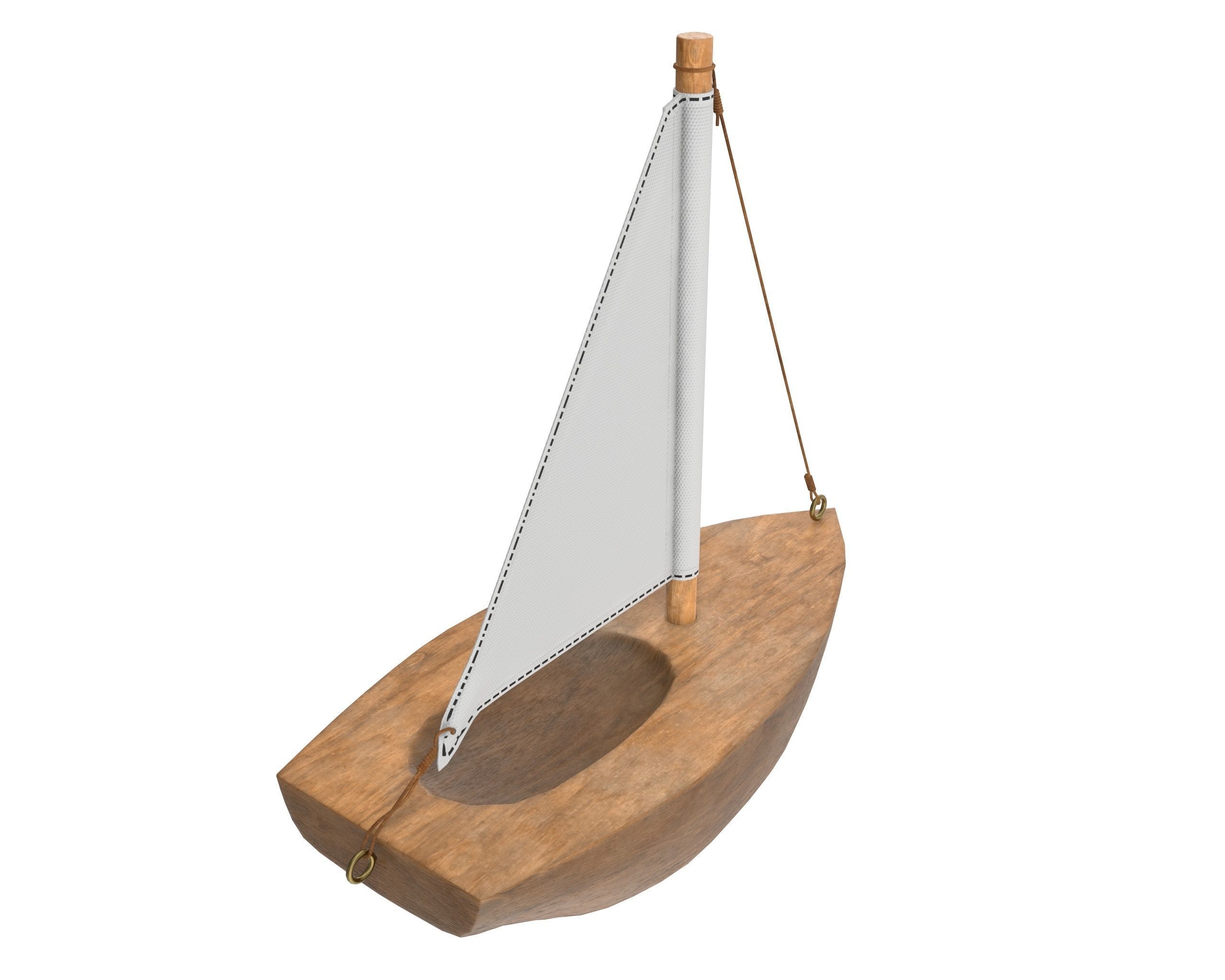 Wooden sailboat 3D model_2