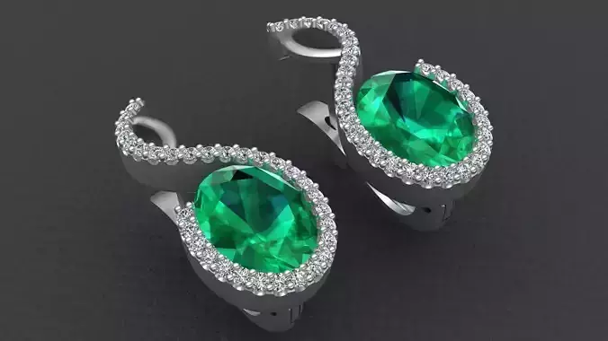 Oval Emerald Diamond Gold Earring Infinity