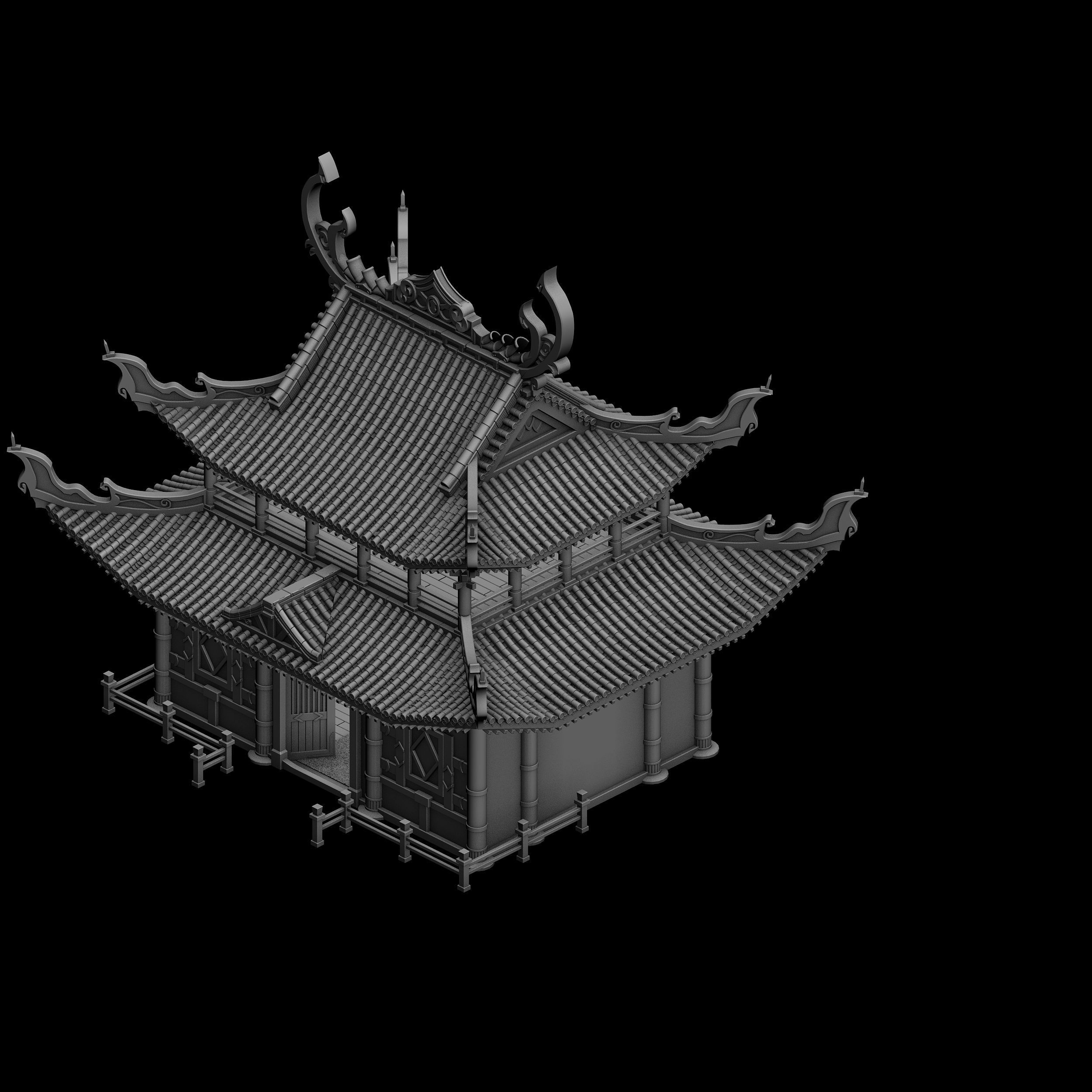Game Building - Yan overlooking the house 02 3D model_2