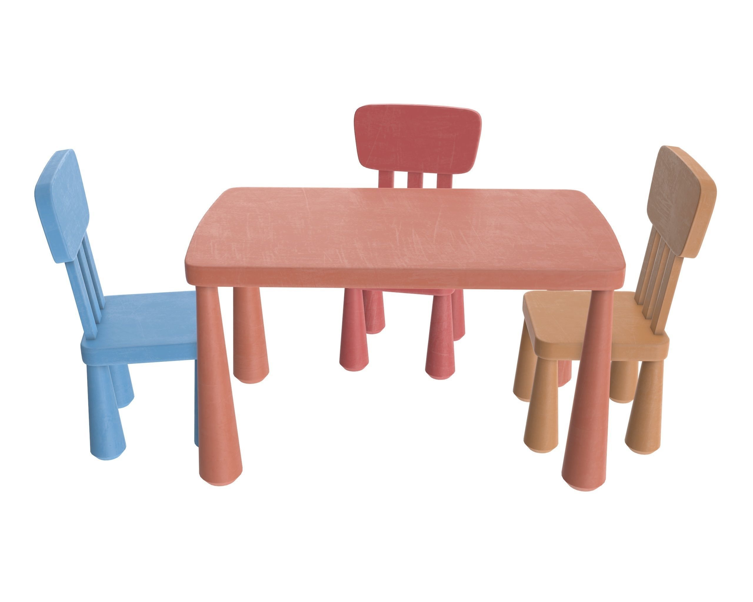 Table and chairs 3D model_2