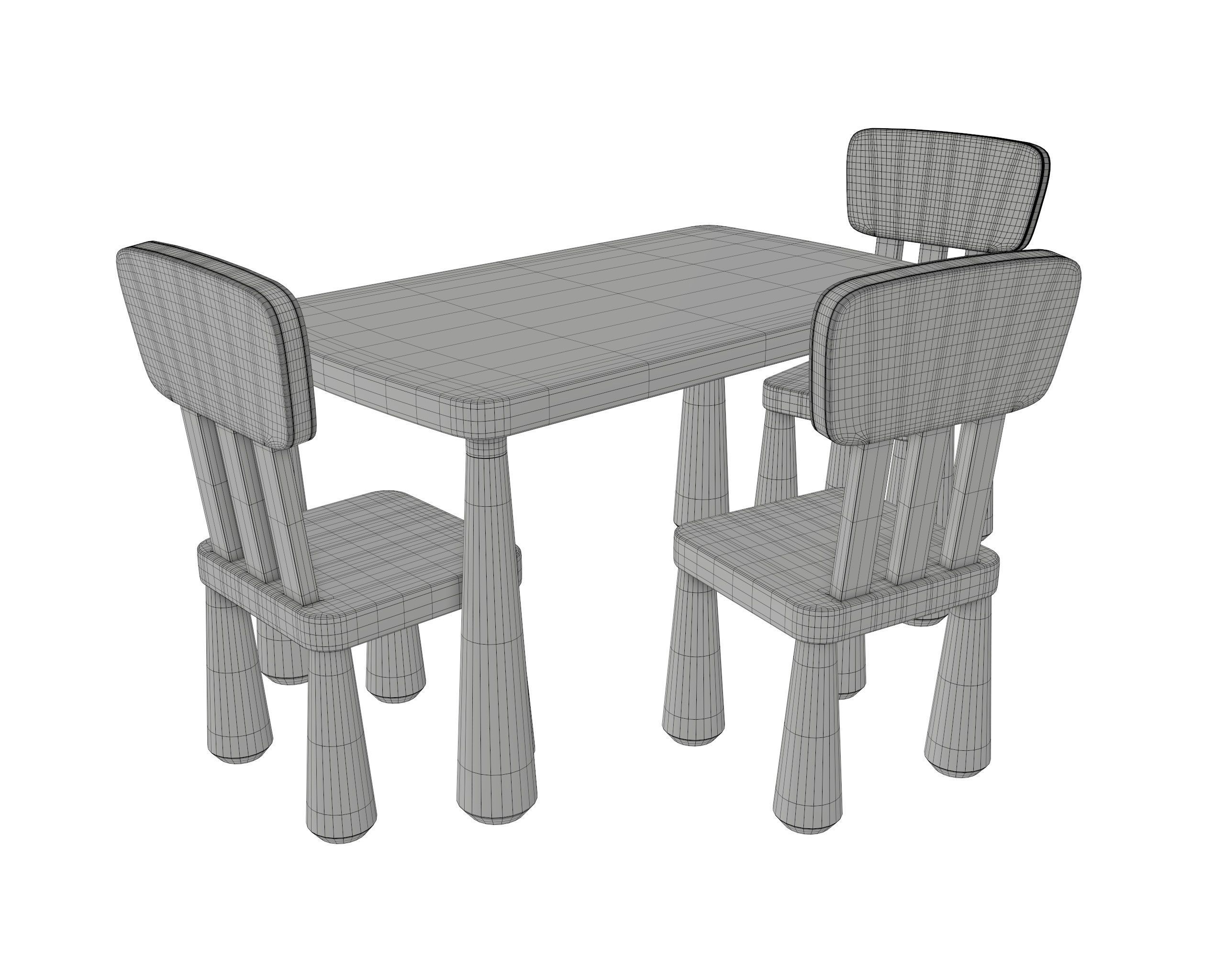 Table and chairs 3D model_7