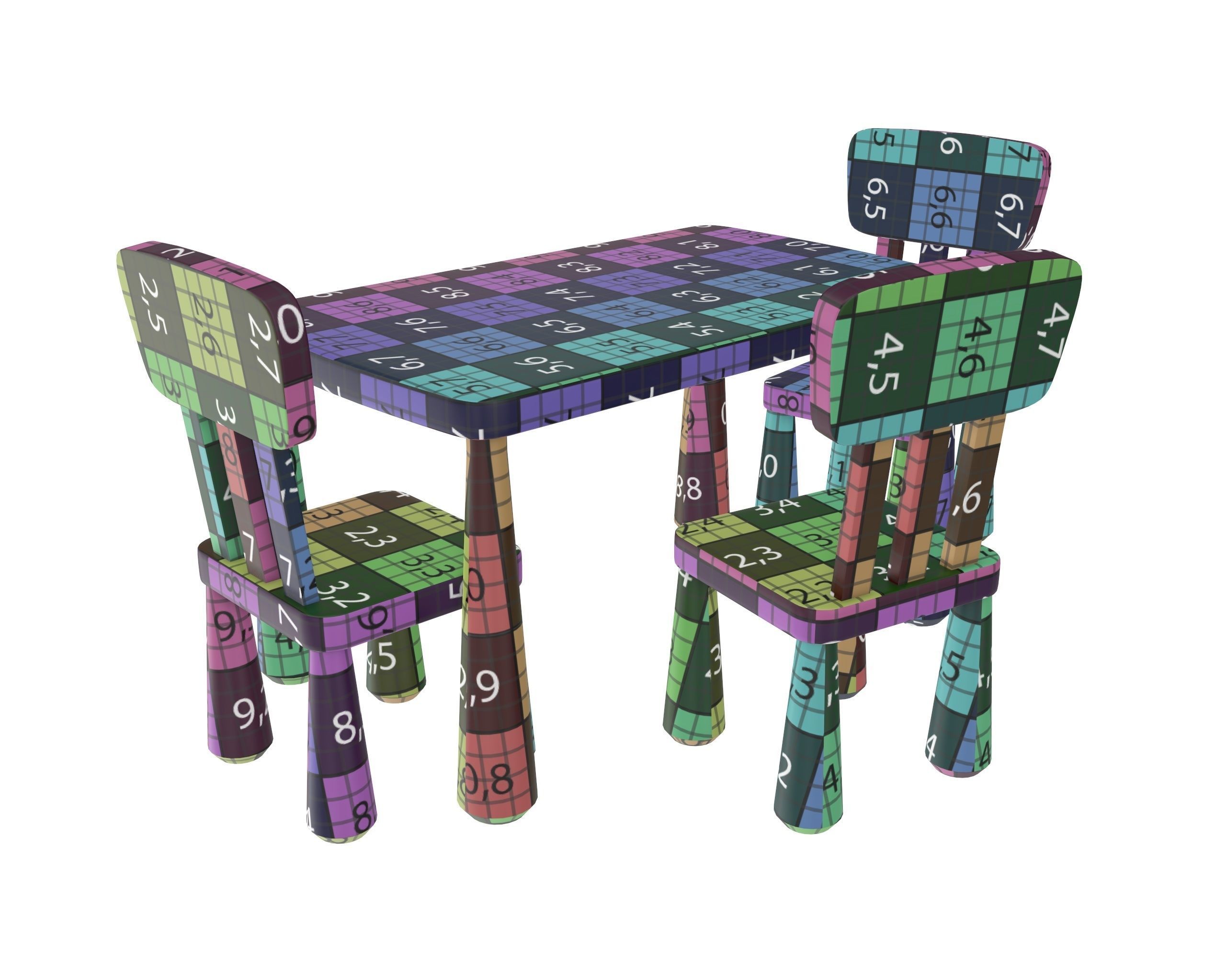 Table and chairs 3D model_11