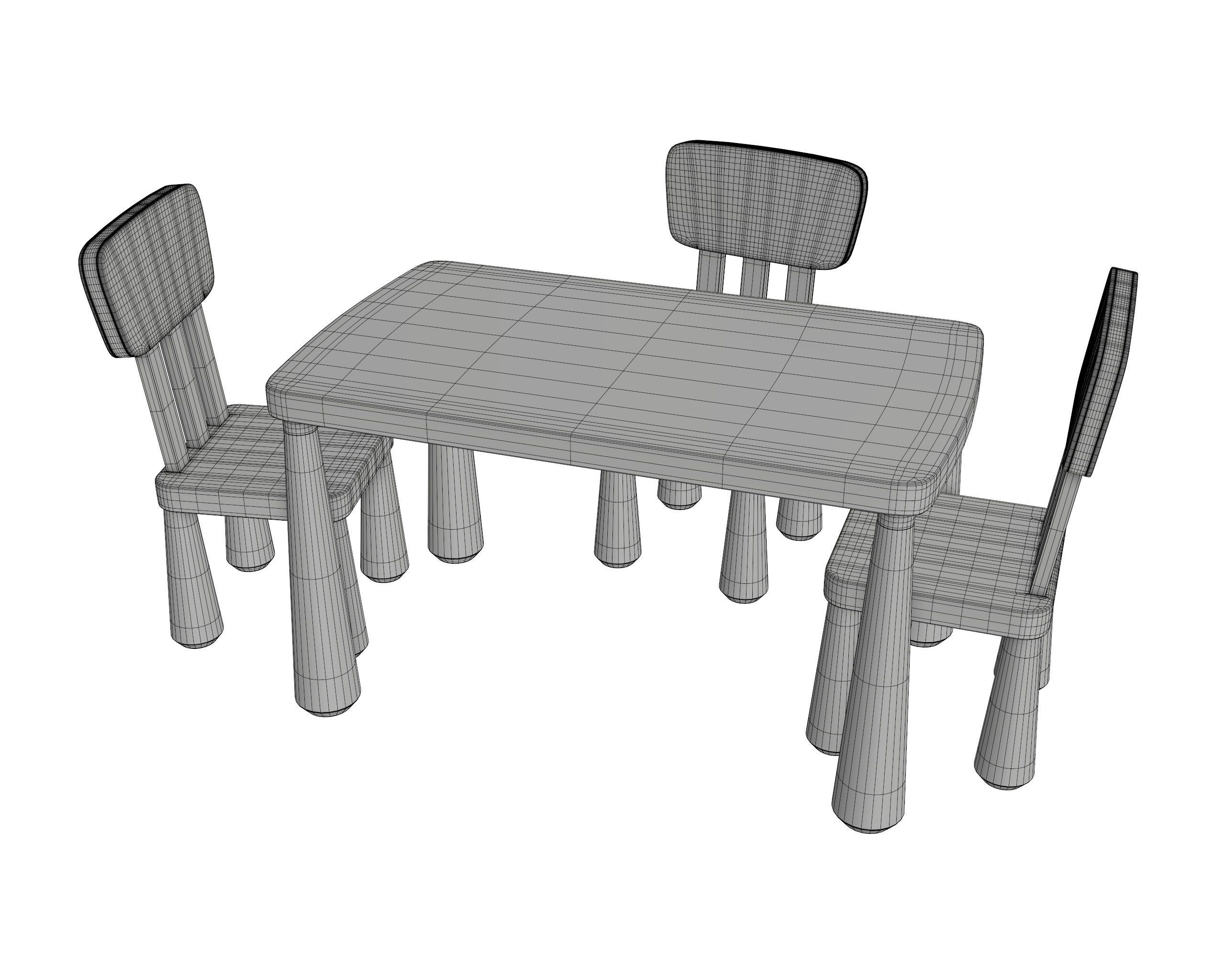 Table and chairs 3D model_5