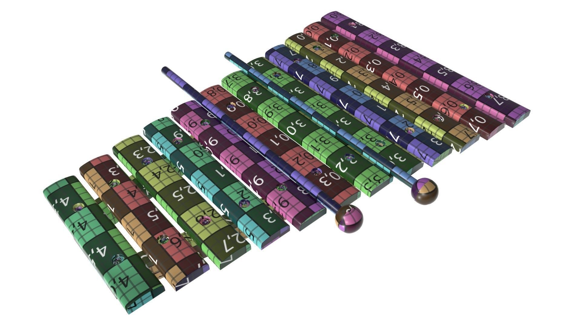 Xylophone toy colored 3D model_10