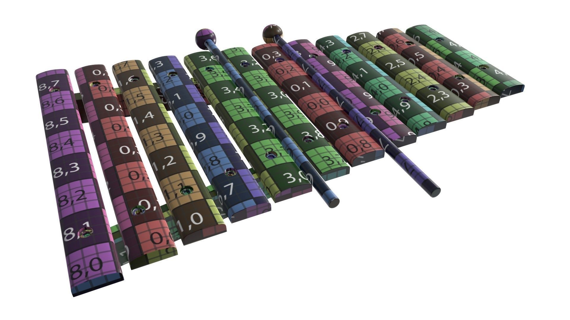 Xylophone toy colored 3D model_12