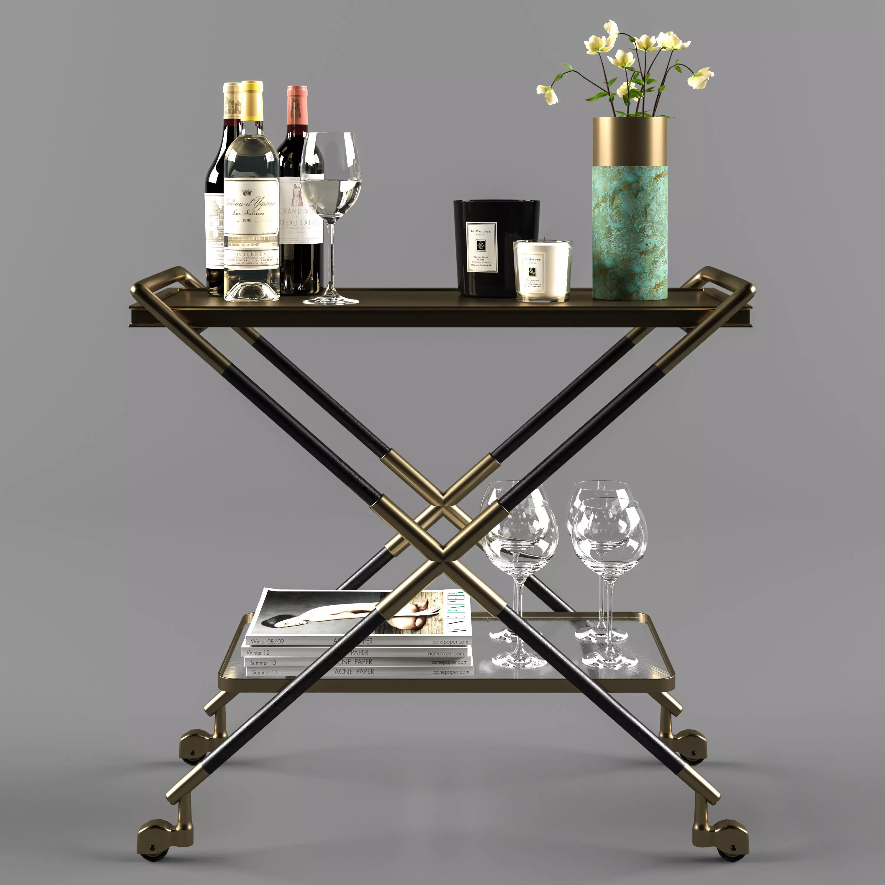 Bar Cart with Accessories 3D model_0