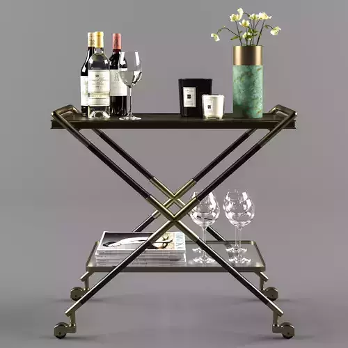 Bar Cart with Accessories 3D model