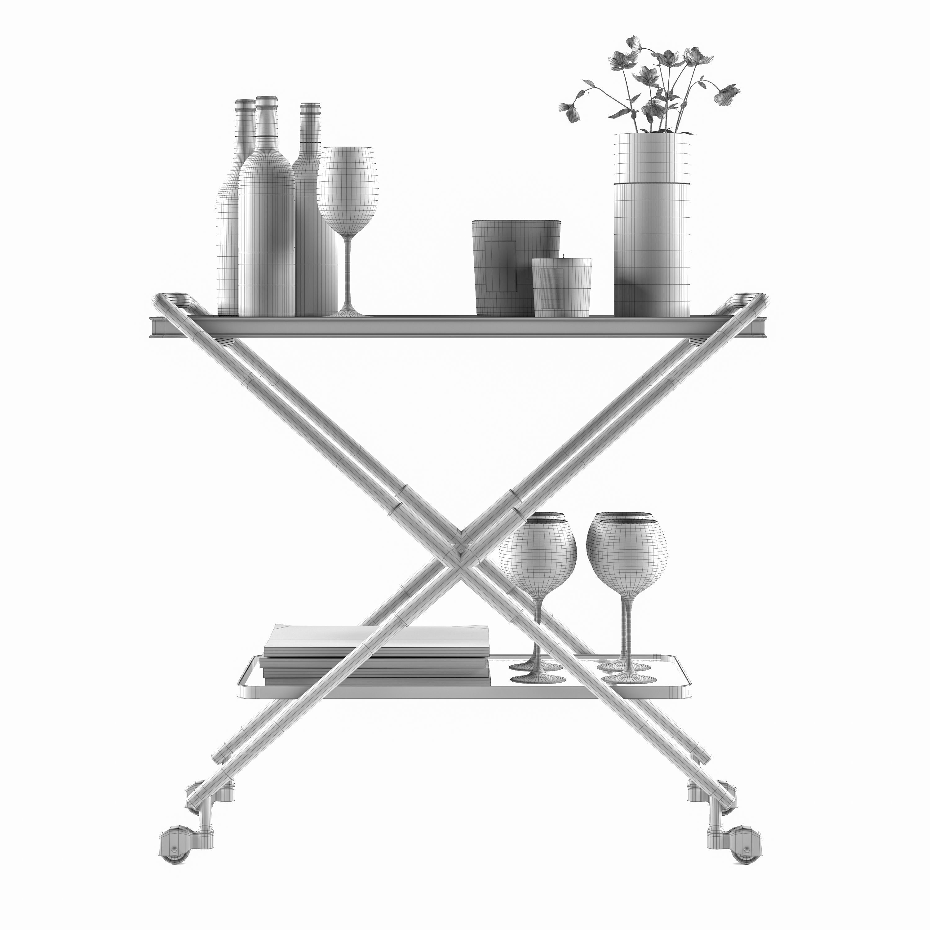 Bar Cart with Accessories 3D model_6