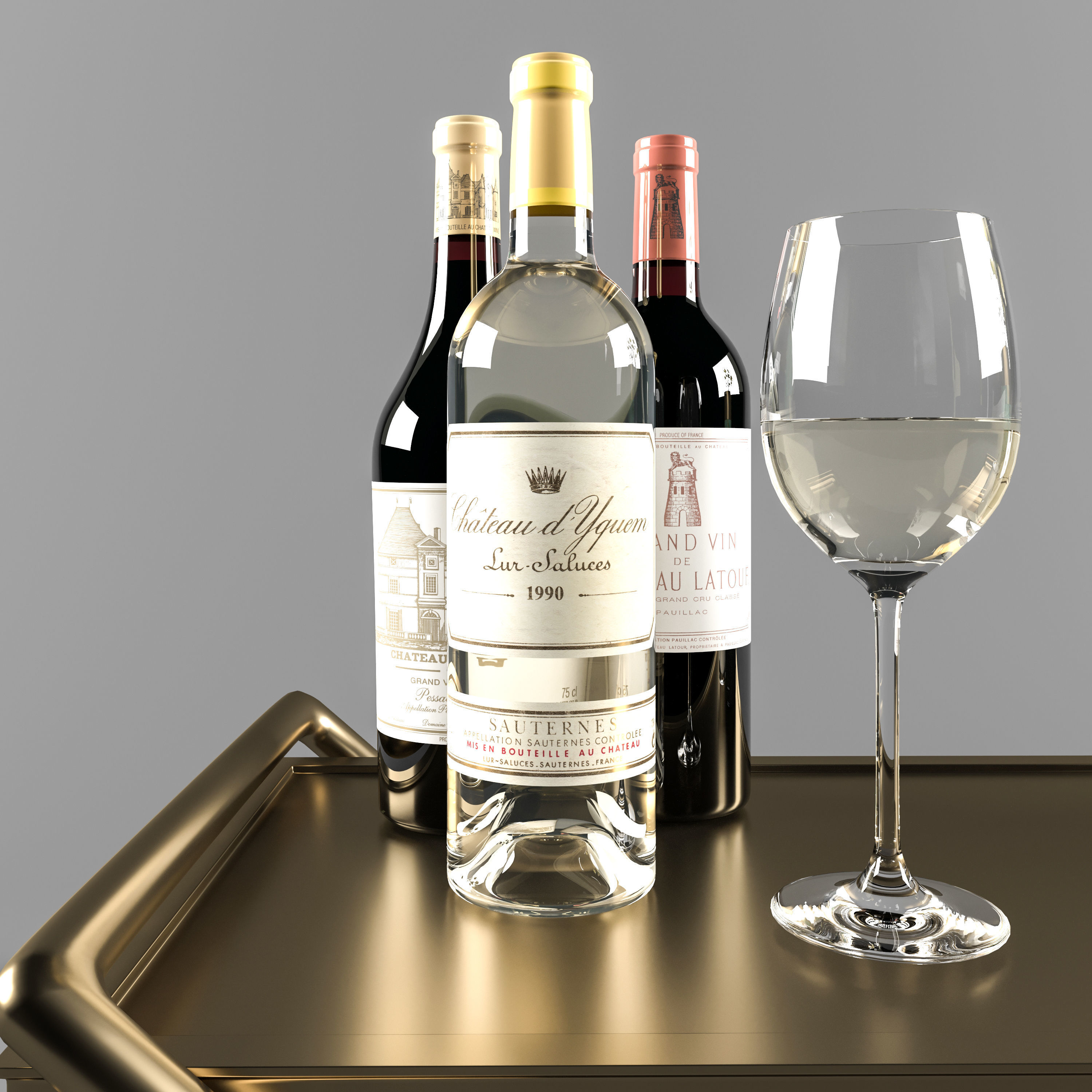 Bar Cart with Accessories 3D model_3