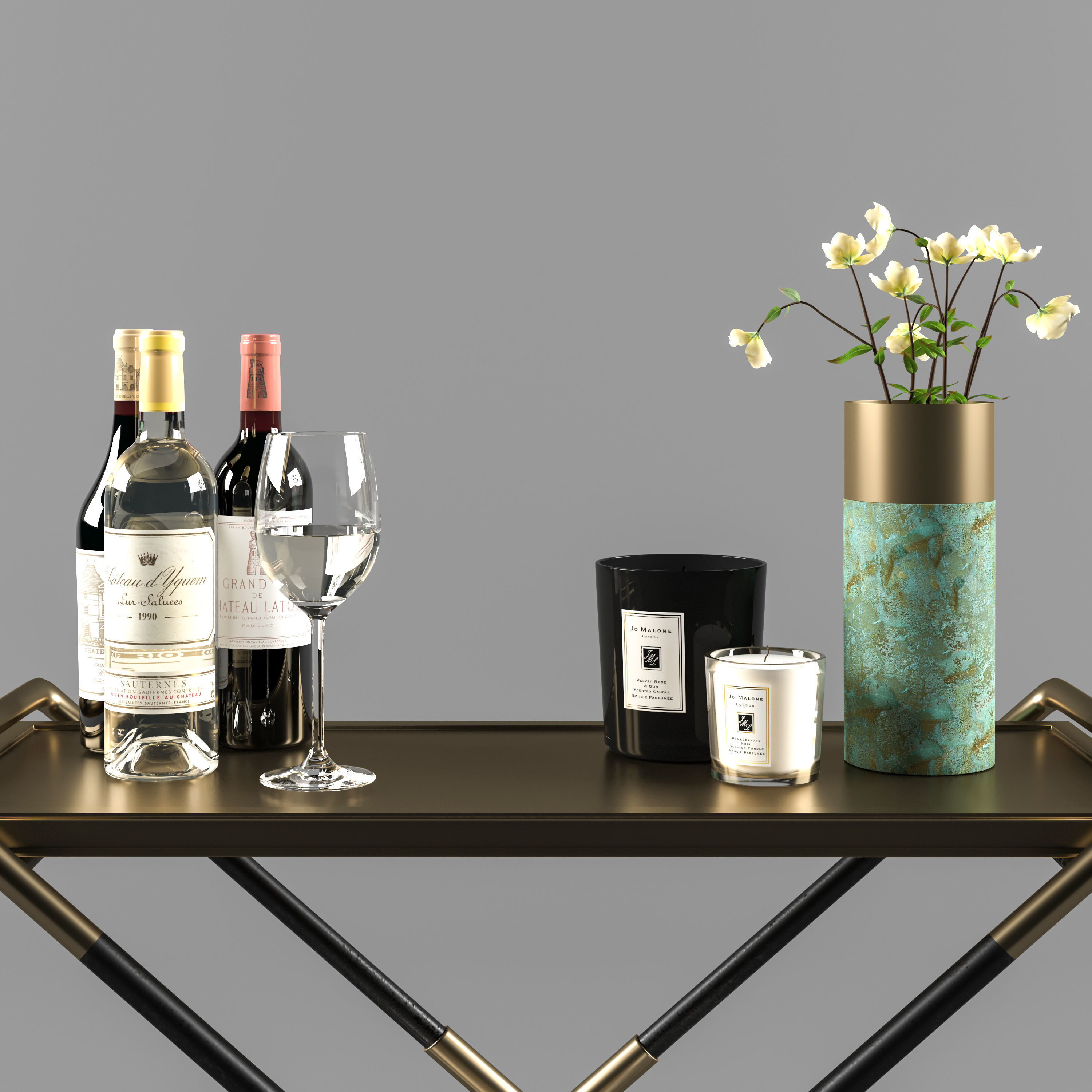 Bar Cart with Accessories 3D model_1