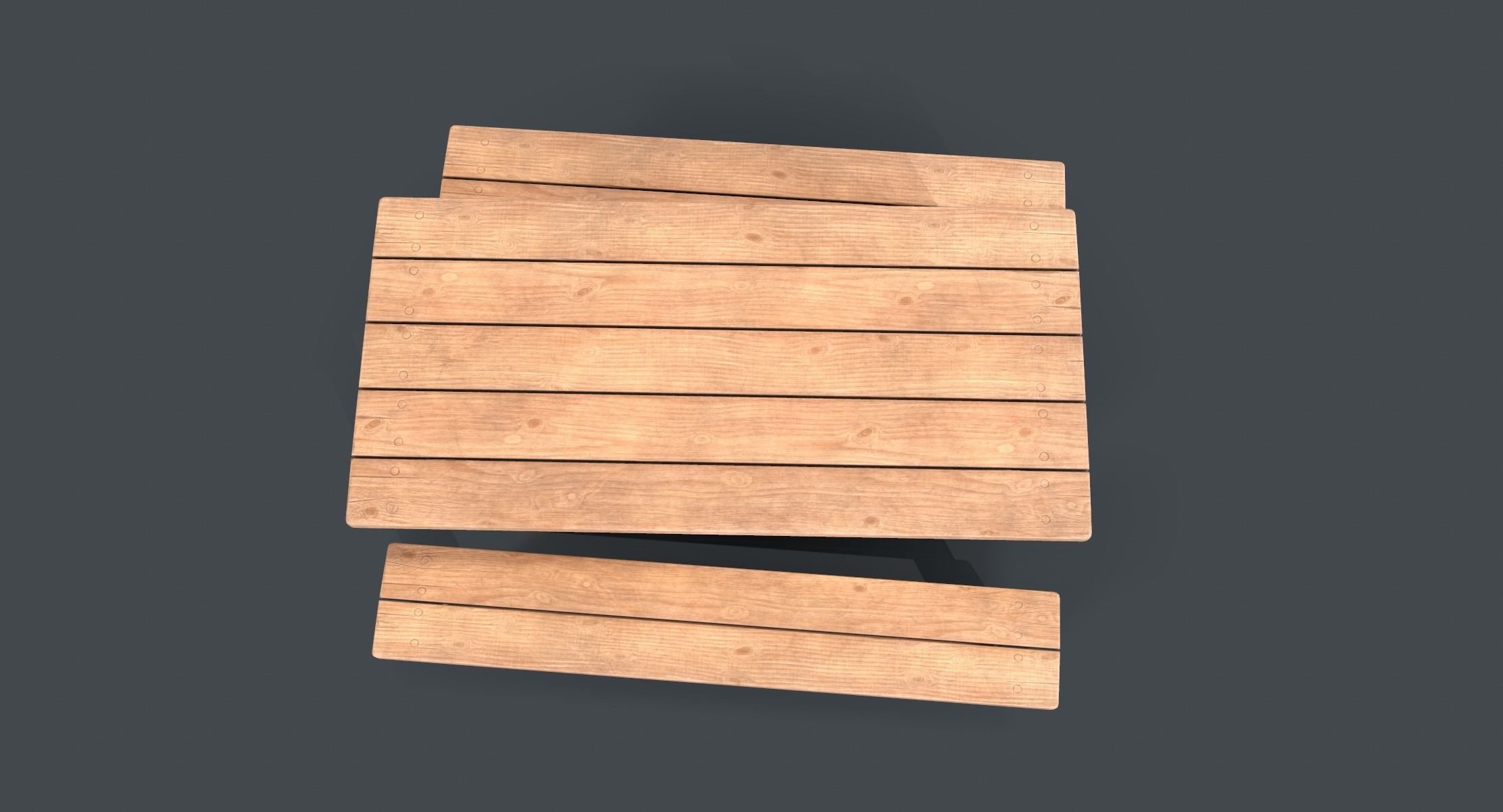 Wooden Table and Bench Low-poly 3D model_3