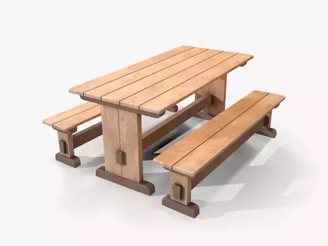 Wooden Table and Bench