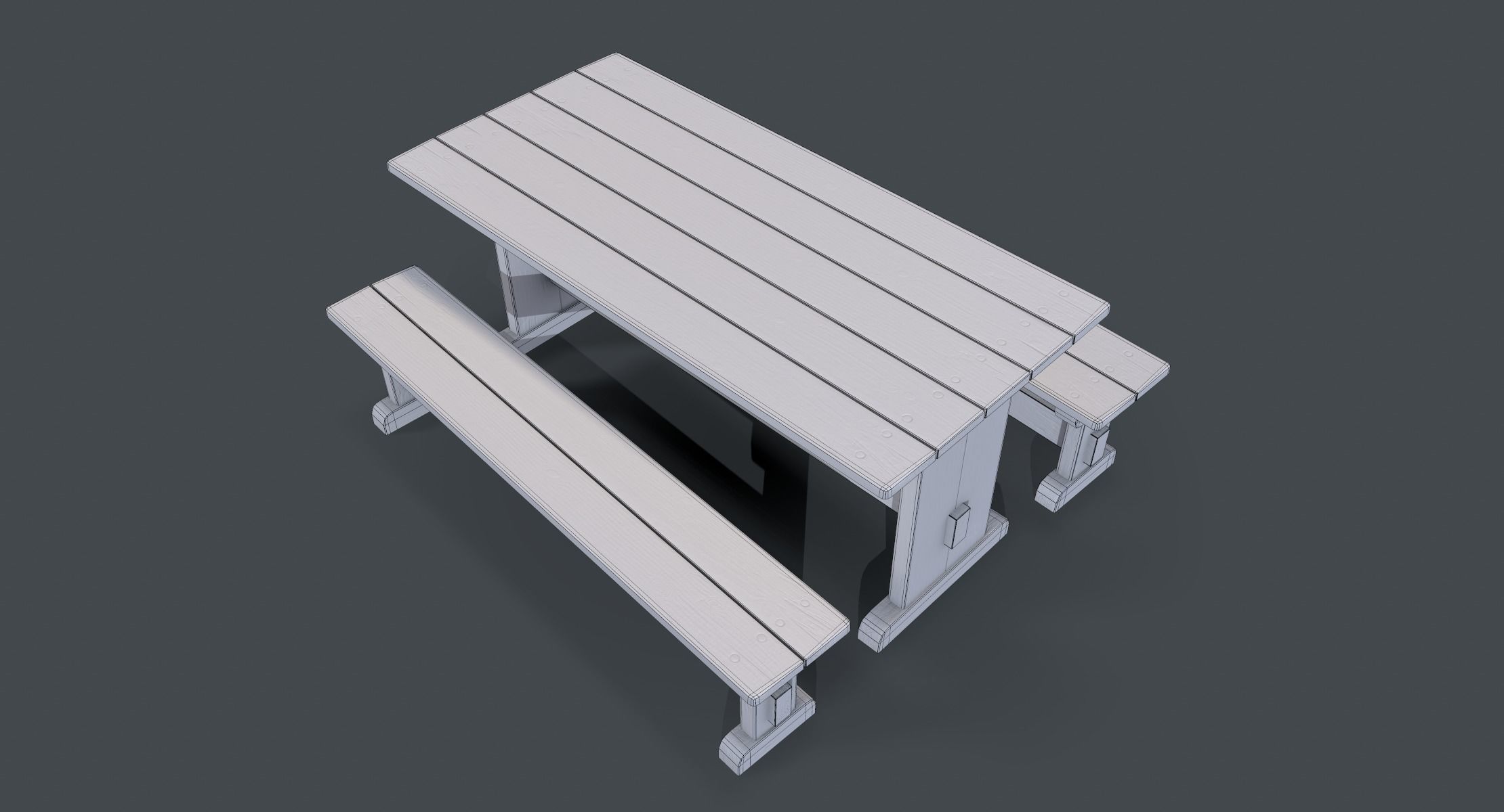 Wooden Table and Bench Low-poly 3D model_4