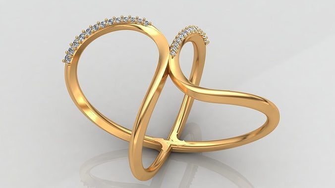 Curved Cross 2 Face Gold Diamond Ring 3D print model