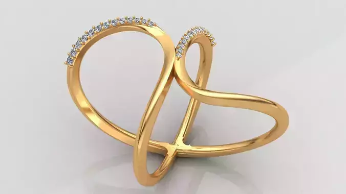 Curved Cross 2 Face Gold Diamond Ring 3D print model