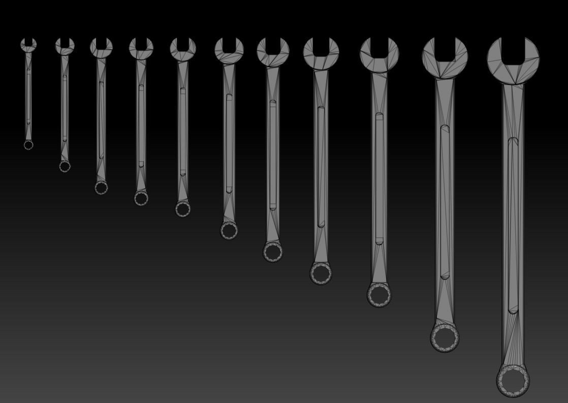 Crescent Wrench Set Low-poly 3D model_7