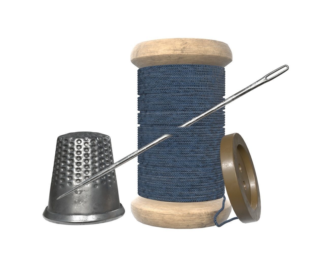 Thread needle button thimble coil 3D model_2