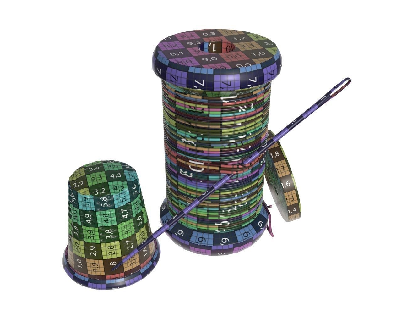 Thread needle button thimble coil 3D model_12