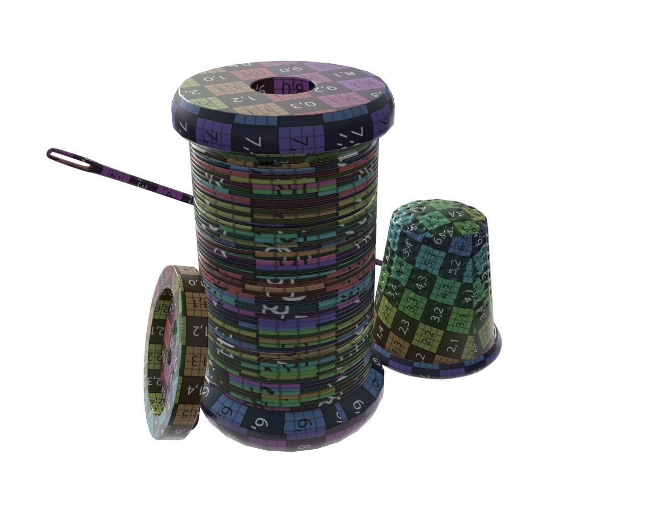 Thread needle button thimble coil 3D model_11