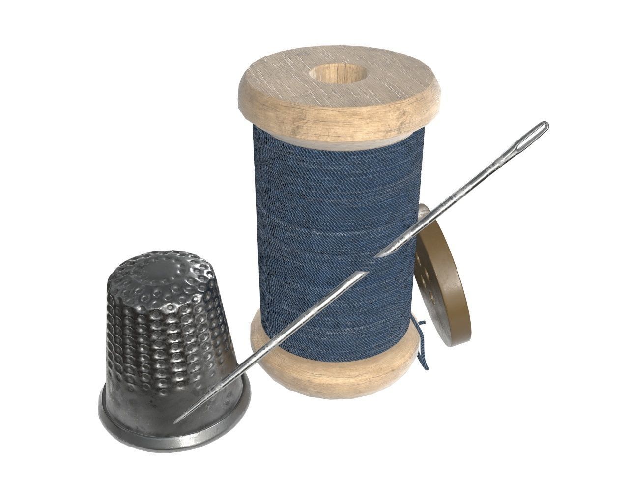 Thread needle button thimble coil 3D model_4