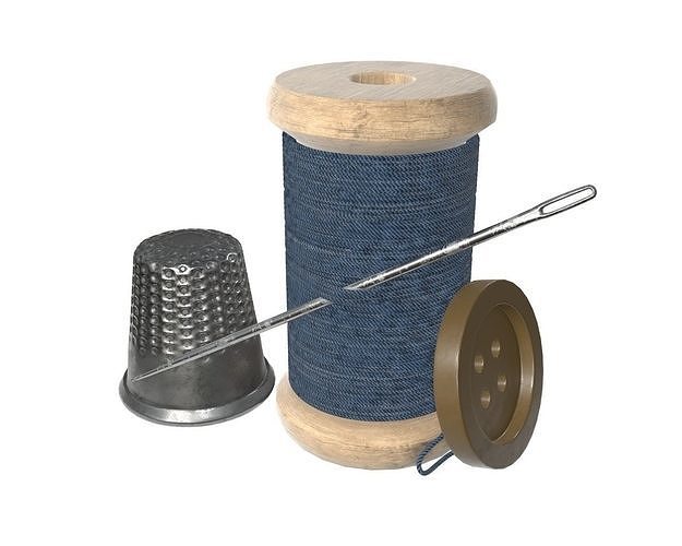 Thread needle button thimble coil 3D model