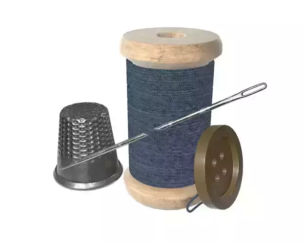 Thread needle button thimble coil 3D model