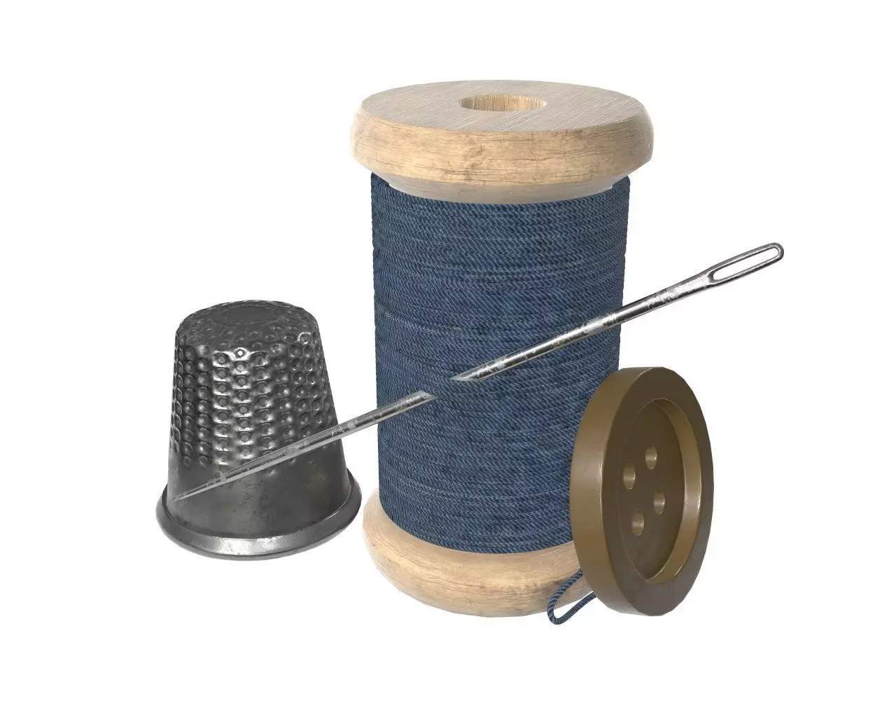 Thread needle button thimble coil 3D model_0