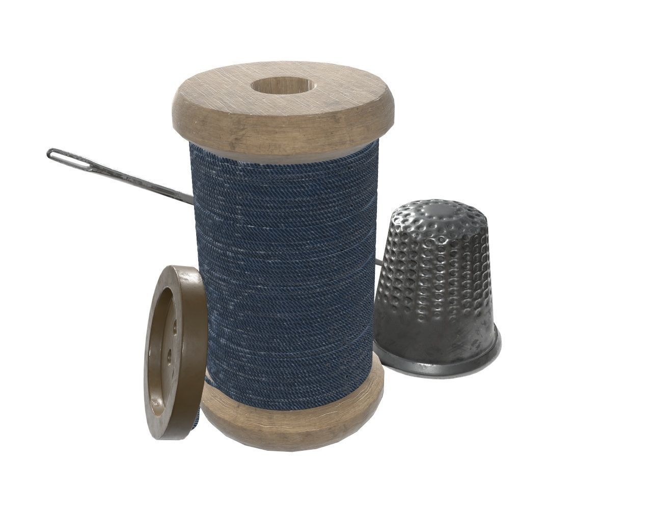 Thread needle button thimble coil 3D model_3