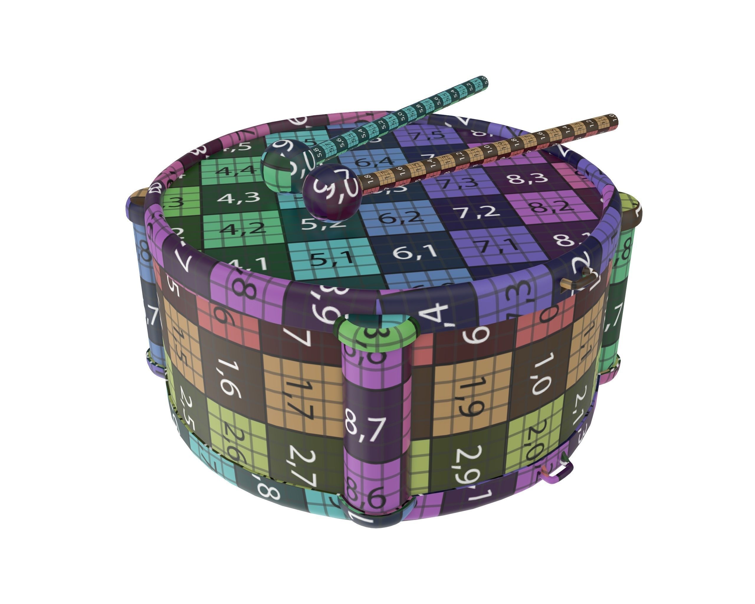 Toy drum with sticks 3D model_9