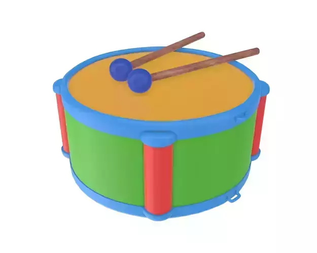 Toy drum with sticks 3D model