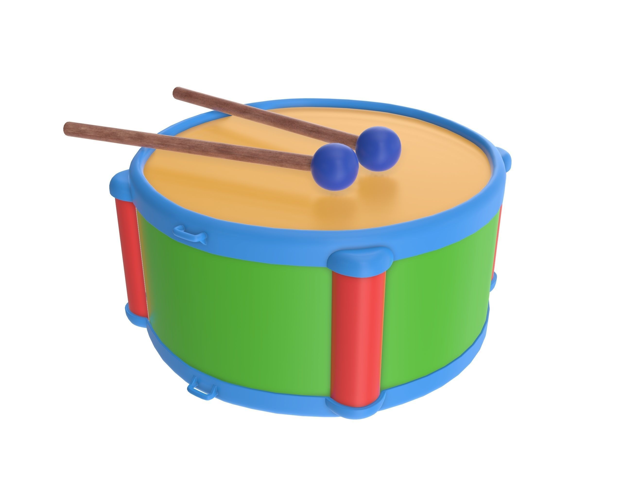 Toy drum with sticks 3D model_2