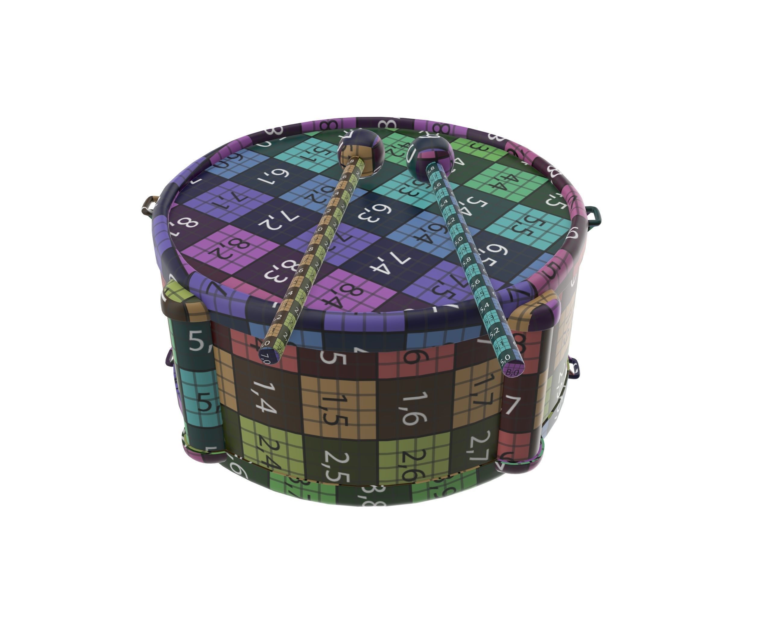 Toy drum with sticks 3D model_11