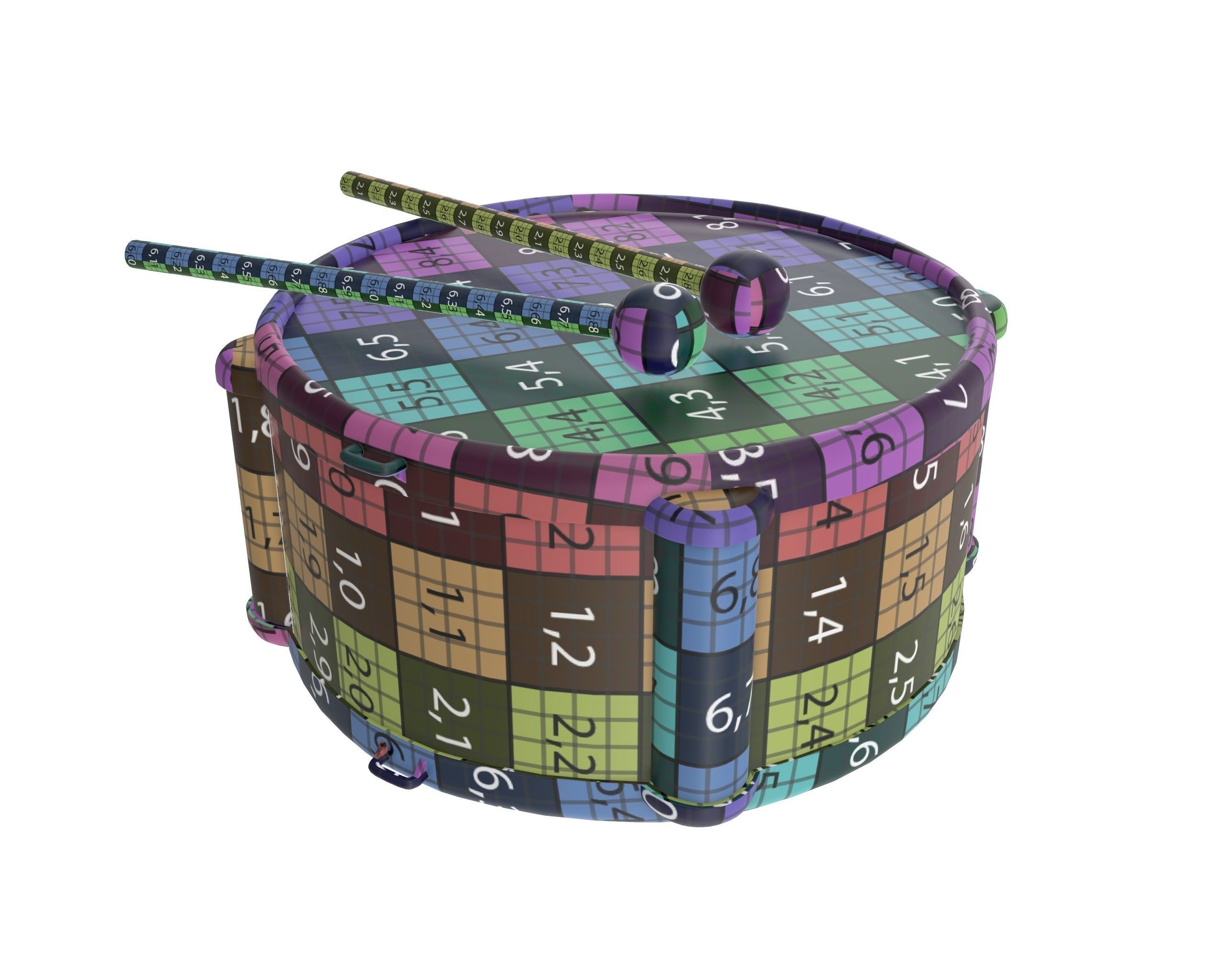 Toy drum with sticks 3D model_10