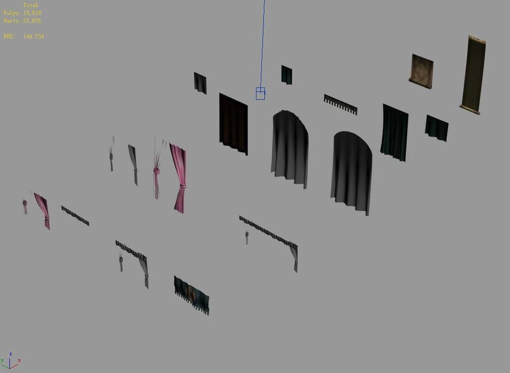 Game Building Decoration - Curtains 3D model_3