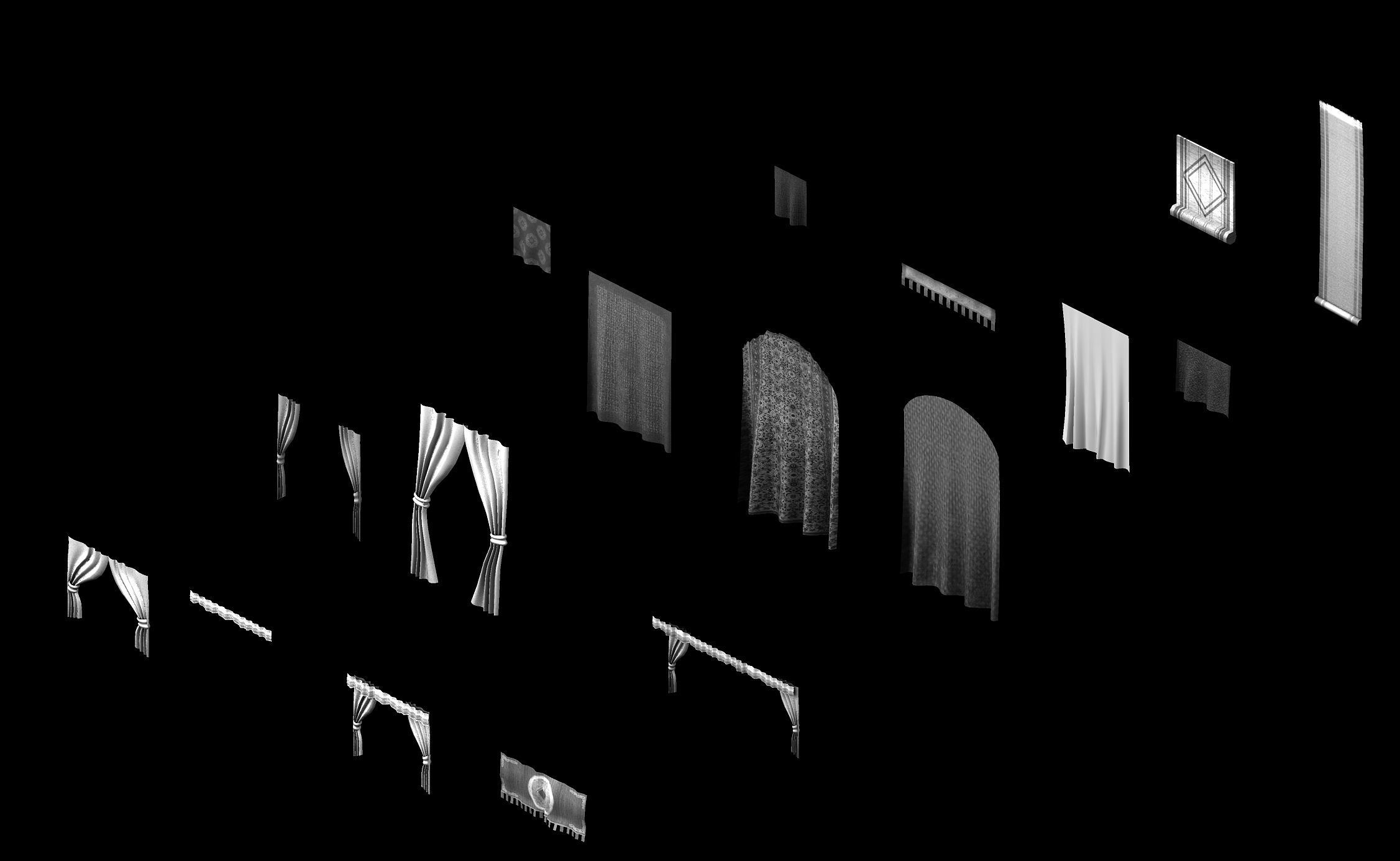 Game Building Decoration - Curtains 3D model_2