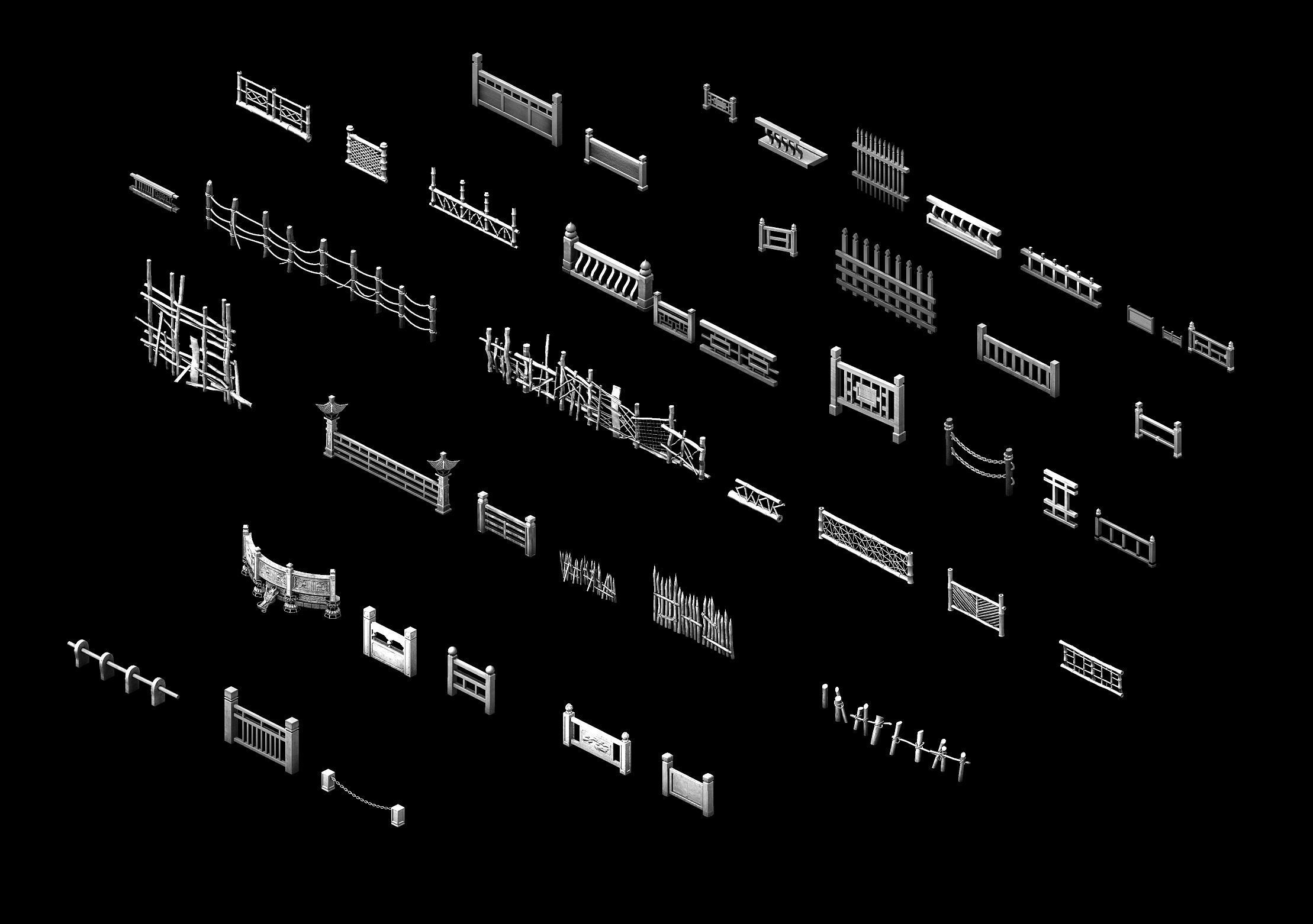 Game Building Decoration - Fence 01 3D model_2