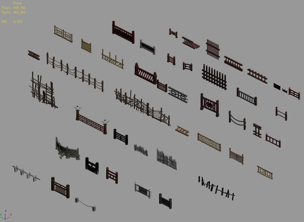 Game Building Decoration - Fence 01 3D model_4