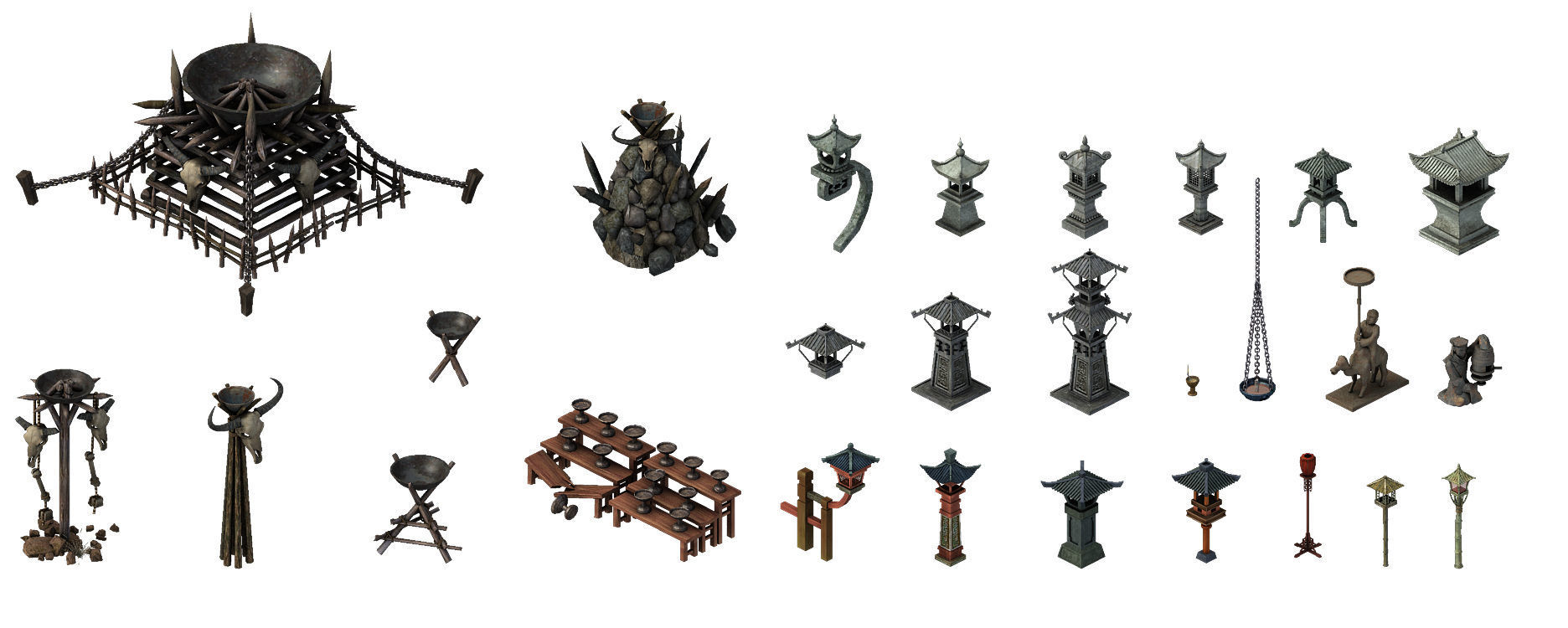 Game Architectural - stone lamp - brazier lamp 3D model_1