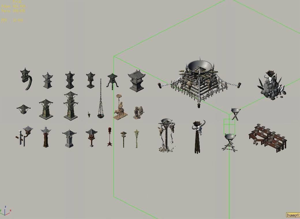 Game Architectural - stone lamp - brazier lamp 3D model_4