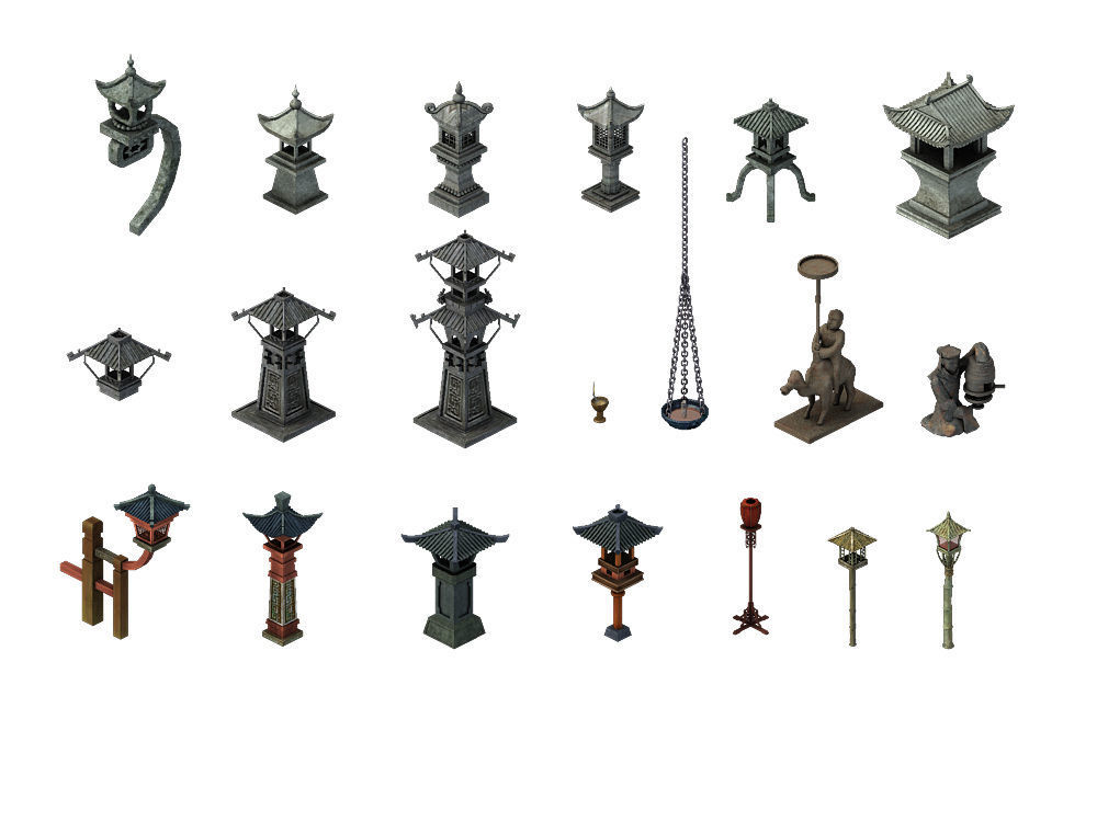 Game Architectural - stone lamp - brazier lamp 3D model_3