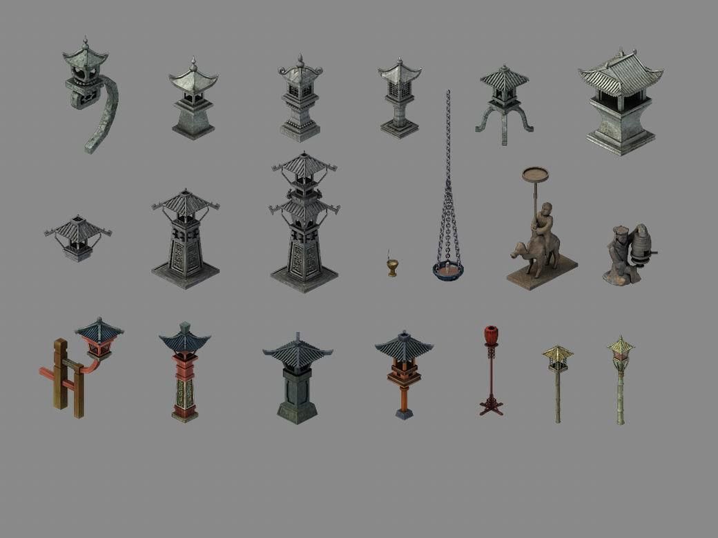 Game Architectural - stone lamp - brazier lamp 3D model_2