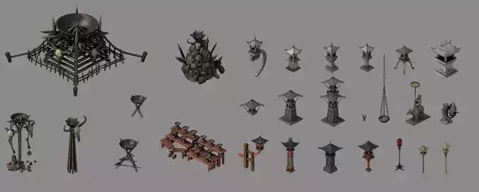 Game Architectural - stone lamp - brazier lamp