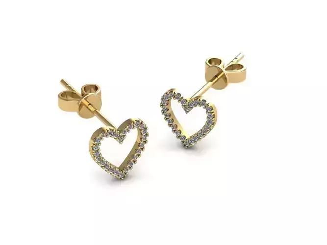 Earrings gold diamond heart stud 3D print model