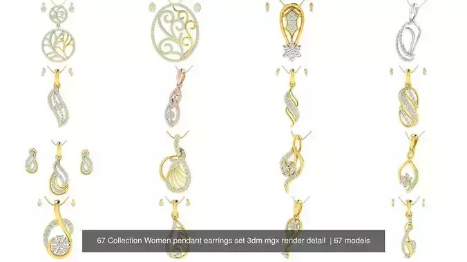 67 Collection Women pendant earrings set 3dm mgx render detail  